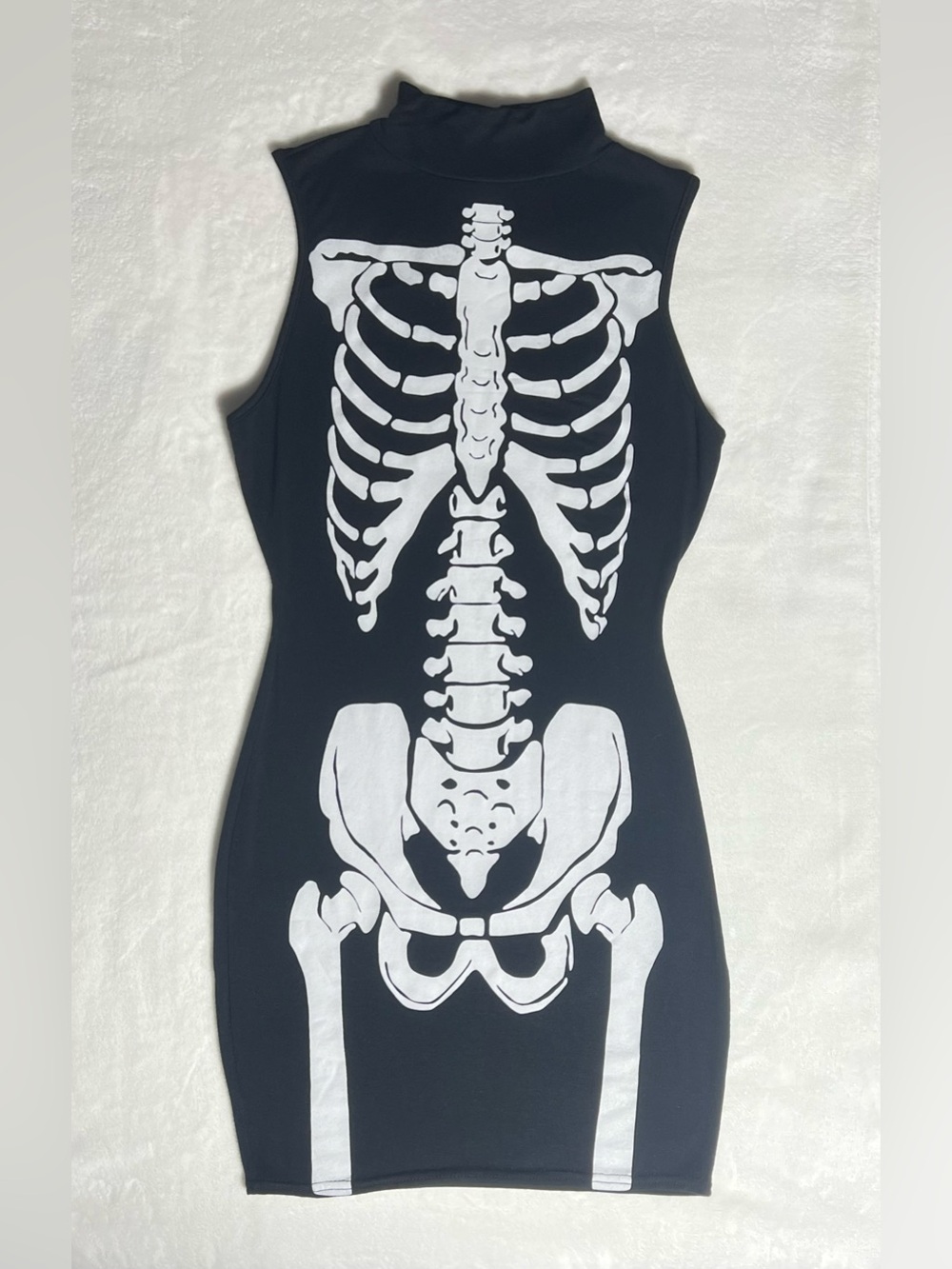 NASTY GAL Black Sleeveless Halloween Skeleton Print Mock Neck Bodycon Dress sz 2